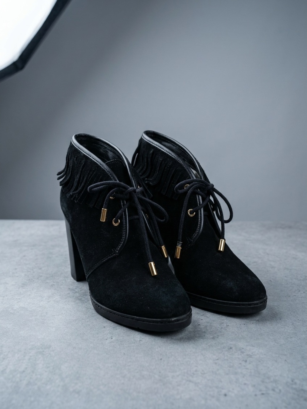 Tory Burch Black Suede Ankle Boots with Fringe